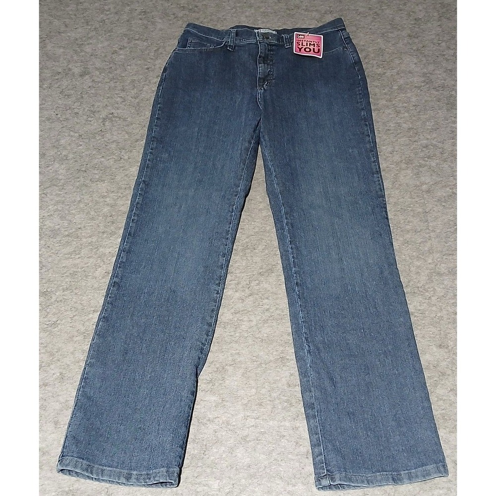 Lee Instantly Slims You Classic Fit Jeans Women Sz NWT 12 Blue Wash Straight Leg